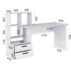 Письменный стол 3563_M2StolKomStelWh Белый, ЛДСП, 110.5x41x165 см