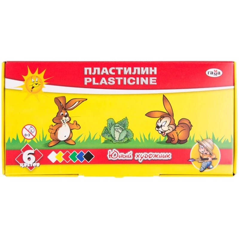 Пластилин Гамма Юный художник, 6 шт, разноцветный, со стеком, 84 г, картонная коробка, 3+ лет Пластилин Гамма Юный художник, 6 шт, разноцветный, со стеком, 84 г, картонная коробка, 3+ лет