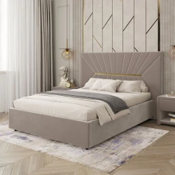 Двуспальная кровать Art_ikili_yataq 76, ламинат/текстиль, бежевая, 120x200х200 см