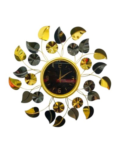 Настенные часы Золотистый Лист 6240_leatherclock65, 65x65 см