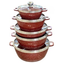 Qazan dəsti VK SHA-00005934, qranit, qırmızı, 5 parça, 20/24/28/32 sm