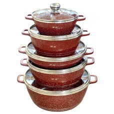 Qazan dəsti VK SHA-00005934, qranit, qırmızı, 5 parça, 20/24/28/32 sm