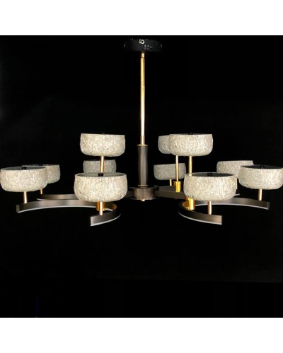 Asma çilçıraq LED 6586-8+4, 12 lampalı, mat qara/qızılı, buzlu şüşə - LED 6586-8+4