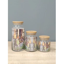 Saxlama üçün banka dəsti 01, 3 əd, 1300/800/500 ml, şüşə/bambuk, şəffaf‍