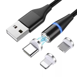 Maqnit örtülü qara kabel USB/TYPE-C/lightning