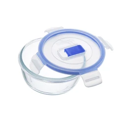 Контейнер для хранения Luminarc Pure Box Active круг, 420 мл, стекло/пластик, с крышкой, прозрачный/голубой