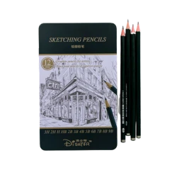 Набор графитовых карандашей Dishper Sketching Pencils, 12 шт, в металлической коробке