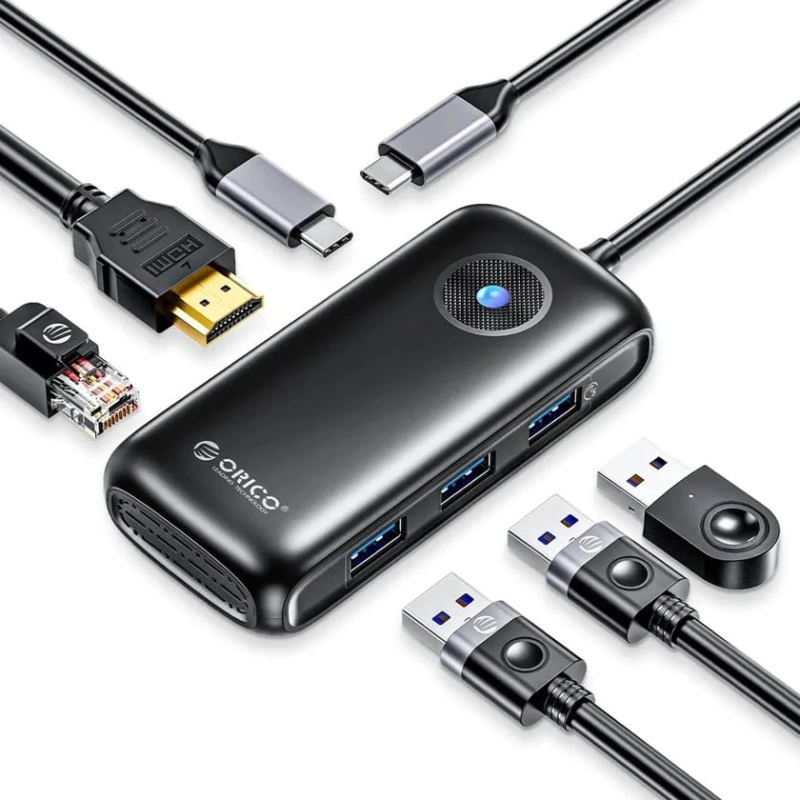 USB hub Orico PDD11-6PR-BK-EP 6-in-1 GLan, 3xUSB 3.0, PD 100W, HDMI 4K/30Hz