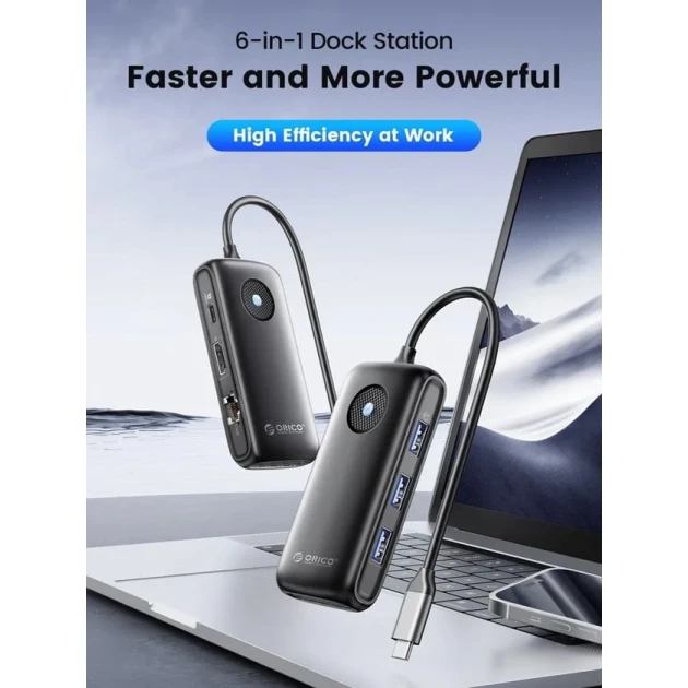USB hub Orico PDD11-6PR-BK-EP 6-in-1 GLan, 3xUSB 3.0, PD 100W, HDMI 4K/30Hz