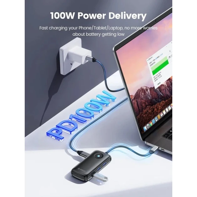 USB hub Orico PDD11-6PR-BK-EP 6-in-1 GLan, 3xUSB 3.0, PD 100W, HDMI 4K/30Hz
