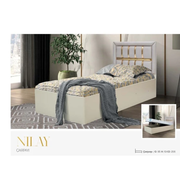 Односпальная кровать Nilay, кремовая, 90x200 см Односпальная кровать Nilay, кремовая, 90x200 см