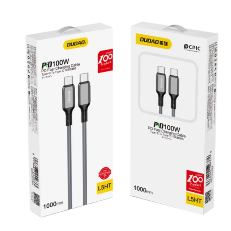 Кабель Dudao L5HT 100W Type-C-Type-C, Серый Кабель Dudao L5HT 100W Type-C-Type-C, Серый
