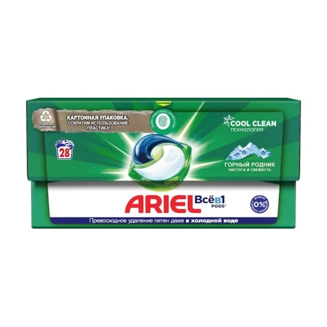 Капсулы для стирки Ariel Pods Всё-в-1 Горный Родник, автомат, 28x19.5 г