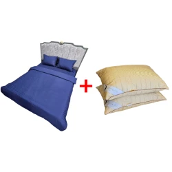 Комплект постельного белья Sahara SHA-000072, пододеяльник 200x220 см, простыня 230x240 см, 2 шт наволочки 50x70 см, двуспальный, хлопок, синий + Подушка Moon Star SHA-0000113 классическая, бамбуковое волокно, бежевый/коричневый, 50х70 см В подарок