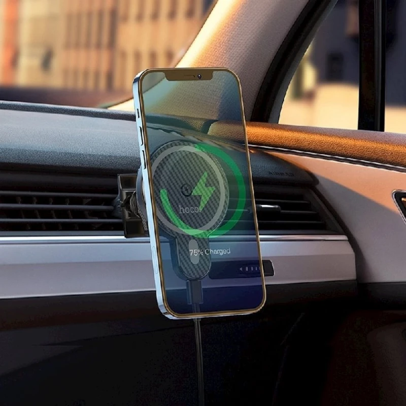 Автомобильный держатель с беспроводной зарядкой для телефона Hoco CA85, Черный