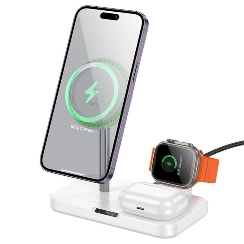Беспроводное зарядное устройство Hoco CQ12 Joyfull 3-in-1 White