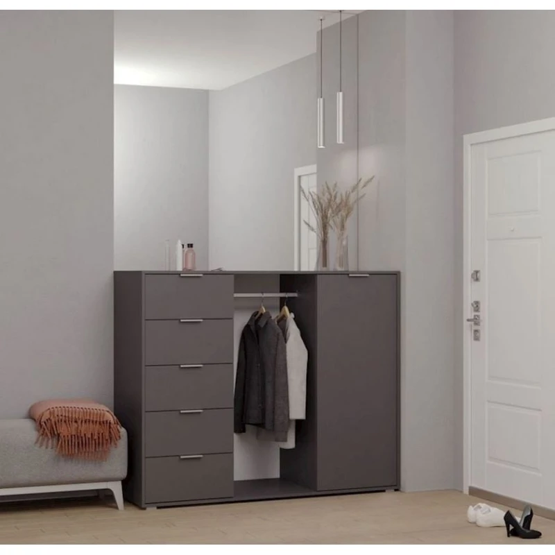 Комод, 127.2x154x56 см, ЛДСП, серый