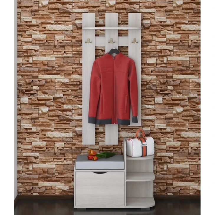 Вешалка с тумбой Art_asilqan_32, ламинат, белая, 180х60х35 см Вешалка с тумбой Art_asilqan_32, ламинат, белая, 180х60х35 см