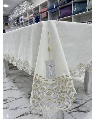 Süfrə MiraNova FS-631, kətan, ağ, 160x260 sm