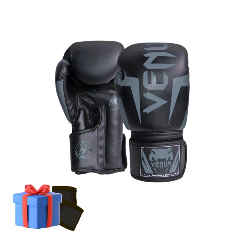 Boks əlcəkləri Venum, 12 oz, ölçü L, qara/boz + hədiyyə boks binti