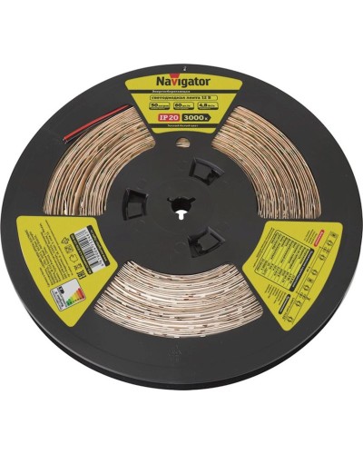 LED lent Navigator NLS-3528WW60, 4.8Vt, IP20, 60əd/m, 12V, 50000x8x3mm, isti ağ