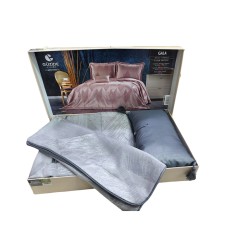Yataq dəsti Cala Pike CL35, yastıq üzləri 50x70 sm, örtük 260x260 sm, dekorativ yastıq, ikinəfərlik, şanel, boz
