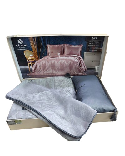 Yataq dəsti Cala Pike CL35, yastıq üzləri 50x70 sm, örtük 260x260 sm, dekorativ yastıq, ikinəfərlik, şanel, boz