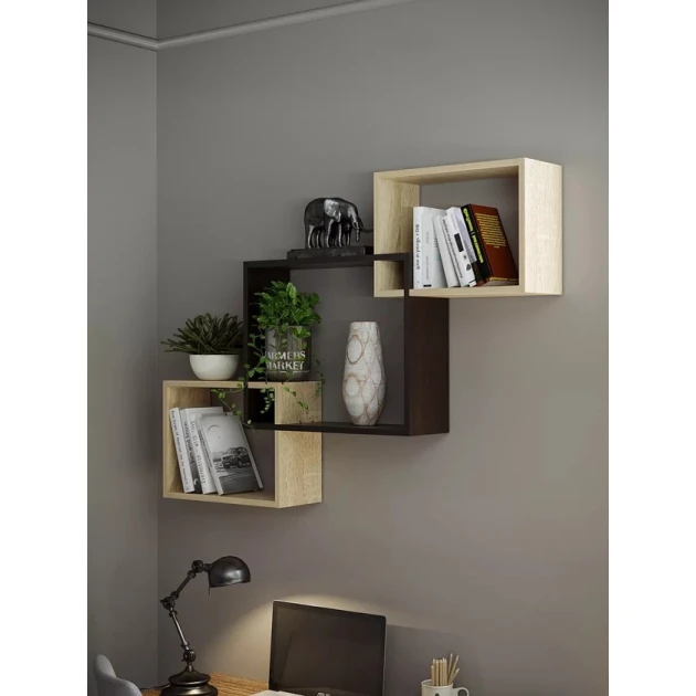 Полка настенная Art Mebel 82, ламинат, 66х96х18 см, серая/бежевая