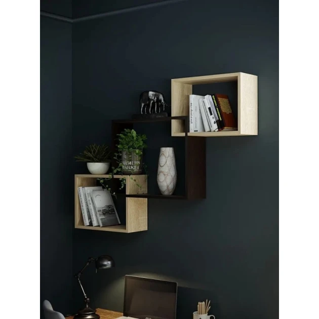 Полка настенная Art Mebel 82, ламинат, 66х96х18 см, серая/бежевая