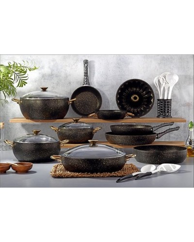 Qab-qacaq dəsti Bonera Vogue 5634, qranit, qara, 20 parça