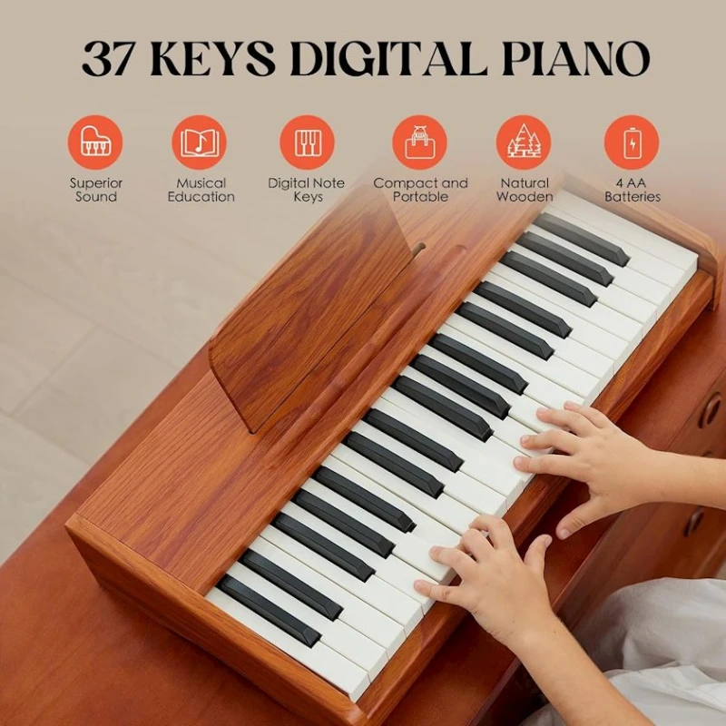 Uşaqlar üçün piano Wooden Hand Knocks Xylophone Mini Portable USB Digital Piano, 37 klaviş