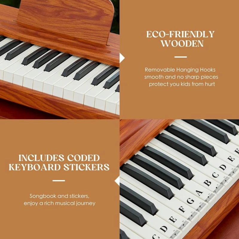 Uşaqlar üçün piano Wooden Hand Knocks Xylophone Mini Portable USB Digital Piano, 37 klaviş