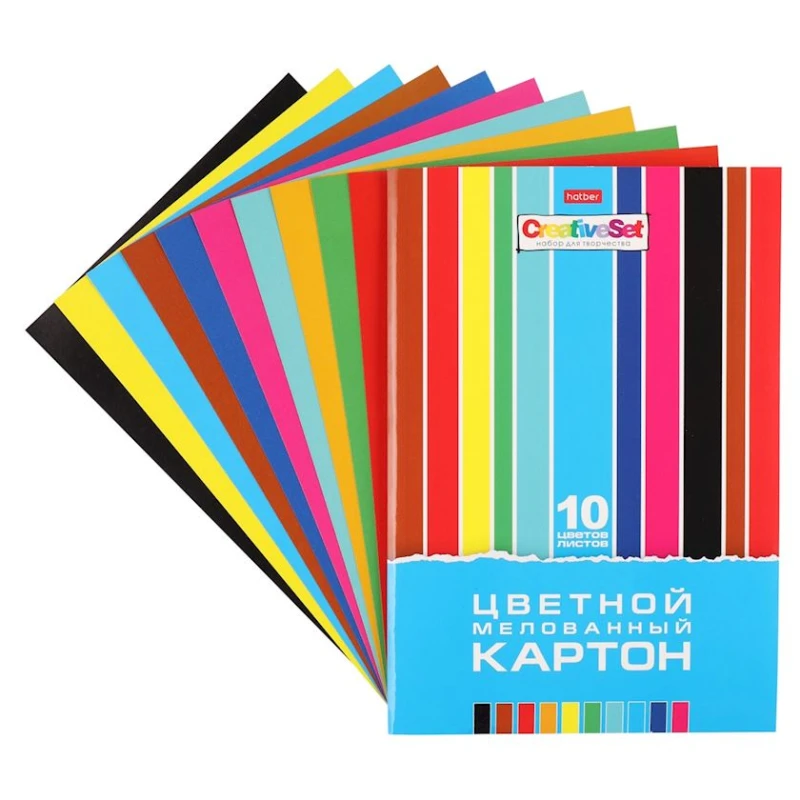 Цветной картон Hatber Creative Set А4, 10 цветов, 10 листов Цветной картон Hatber Creative Set А4, 10 цветов, 10 листов