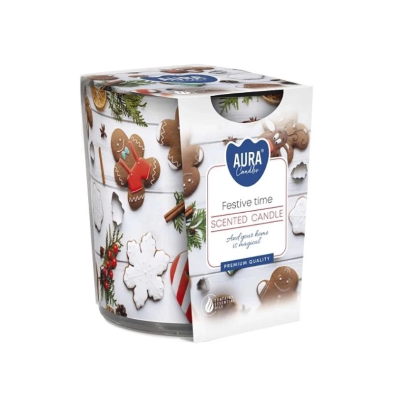 Ароматическая свеча Bispol Aura Festive Time, парафин, 22 часа горения, 100 г Ароматическая свеча Bispol Aura Festive Time, парафин, 22 часа горения, 100 г