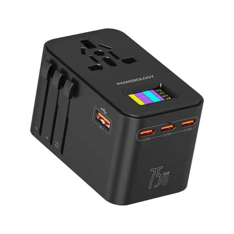 Сетевое зарядное устройство Powerology GaN 75W, Черный Сетевое зарядное устройство Powerology GaN 75W, Черный