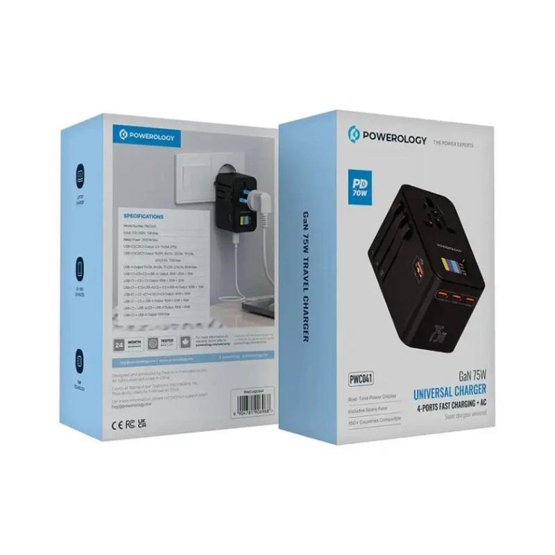 Сетевое зарядное устройство Powerology GaN 75W, Черный Сетевое зарядное устройство Powerology GaN 75W, Черный