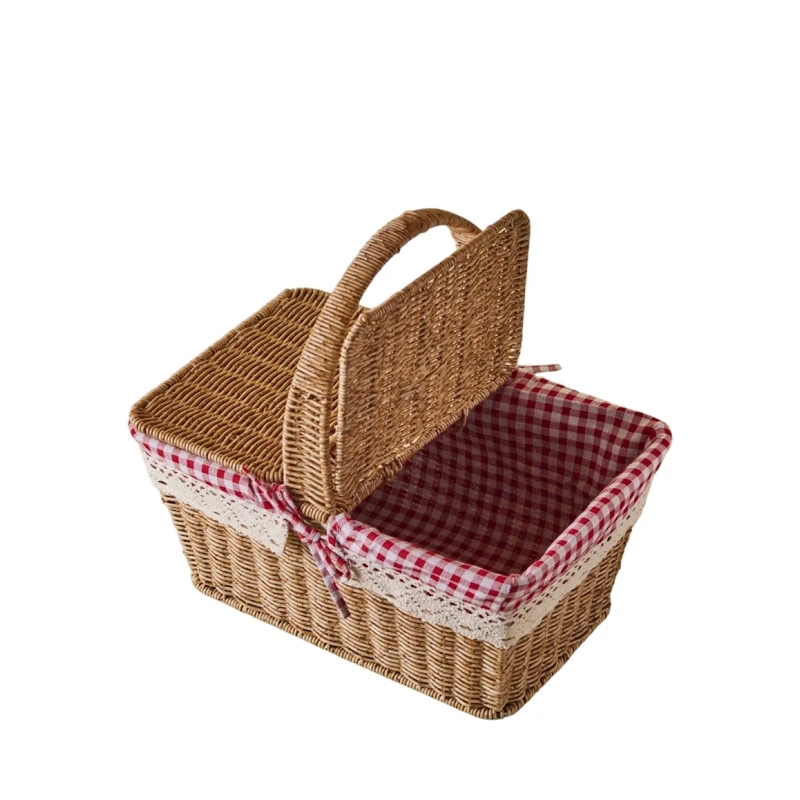 Корзина для пикника HomeStore TYT33, солома/текстиль, 30x20x15 см