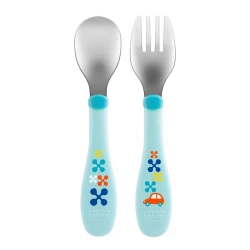 Süfrə ləvazimatı dəsti Chicco Metal Cutlery, qaşıq/çəngəl, 18ay+
