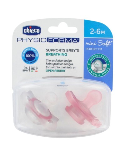 Əmziklər dəsti Chicco Physio Forma Mini Soft Girl, 2-6 ay, silikon, 2 əd, çəhrayı