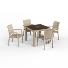 Bağ üçün mebel dəsti Florya Garden Cappuccino, masa ölçüsü 90x90 sm, stul ölçüsü 45x58x56x84 sm - Florya Garden 034