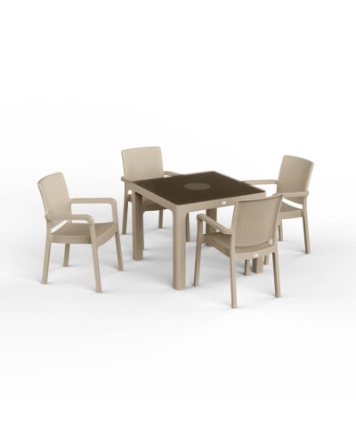 Bağ üçün mebel dəsti Florya Garden Cappuccino, masa ölçüsü 90x90 sm, stul ölçüsü 45x58x56x84 sm - Florya Garden 034