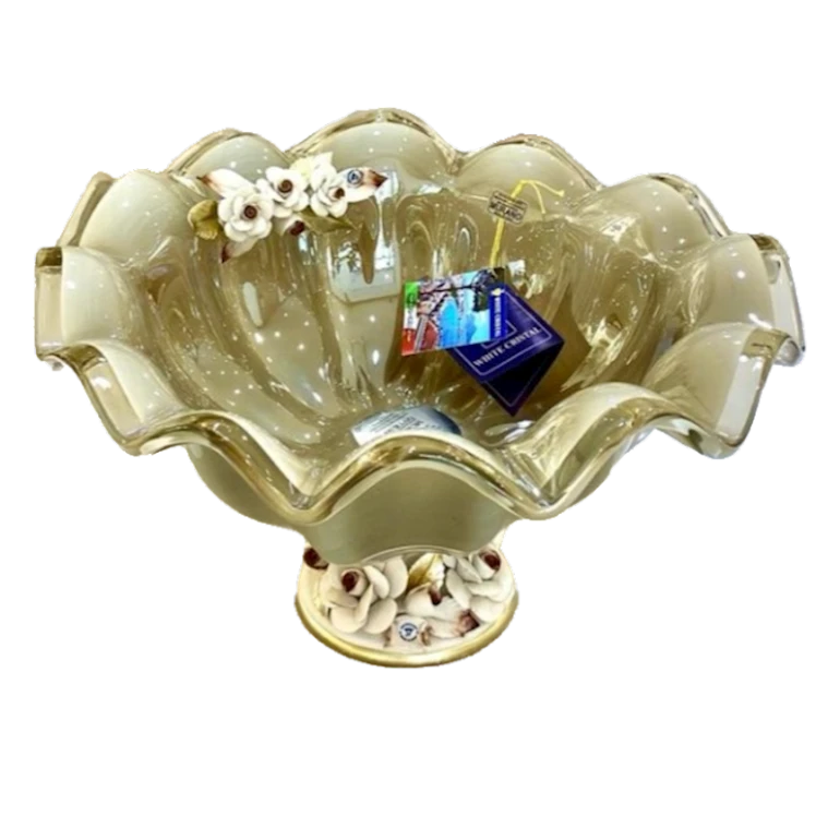 Фруктовница Murano 36х22 см, стекло, бежевый/золотой Фруктовница Murano 36х22 см, стекло, бежевый/золотой