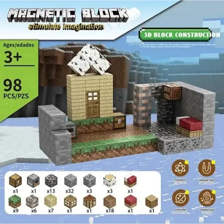 Конструктор магнитный Minecraft, 98 элементов, 3+ лет Конструктор магнитный Minecraft, 98 элементов, 3+ лет