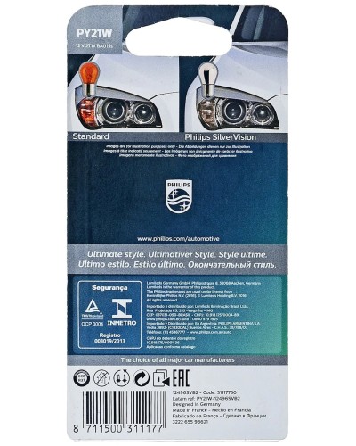 Avtomobil üçün lampa Philips Silver Vision PY21W 12V 21W BAU15s, 2 əd