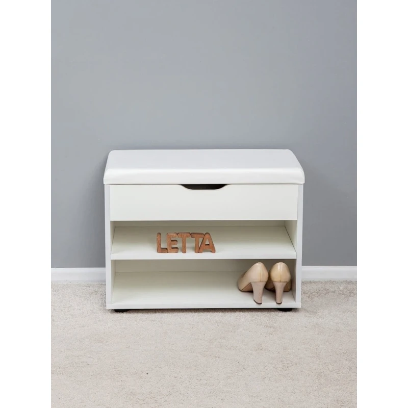 Обувница с сиденьем Letta, 61.5x47x31 см, ЛДСП, белая Обувница с сиденьем Letta, 61.5x47x31 см, ЛДСП, белая