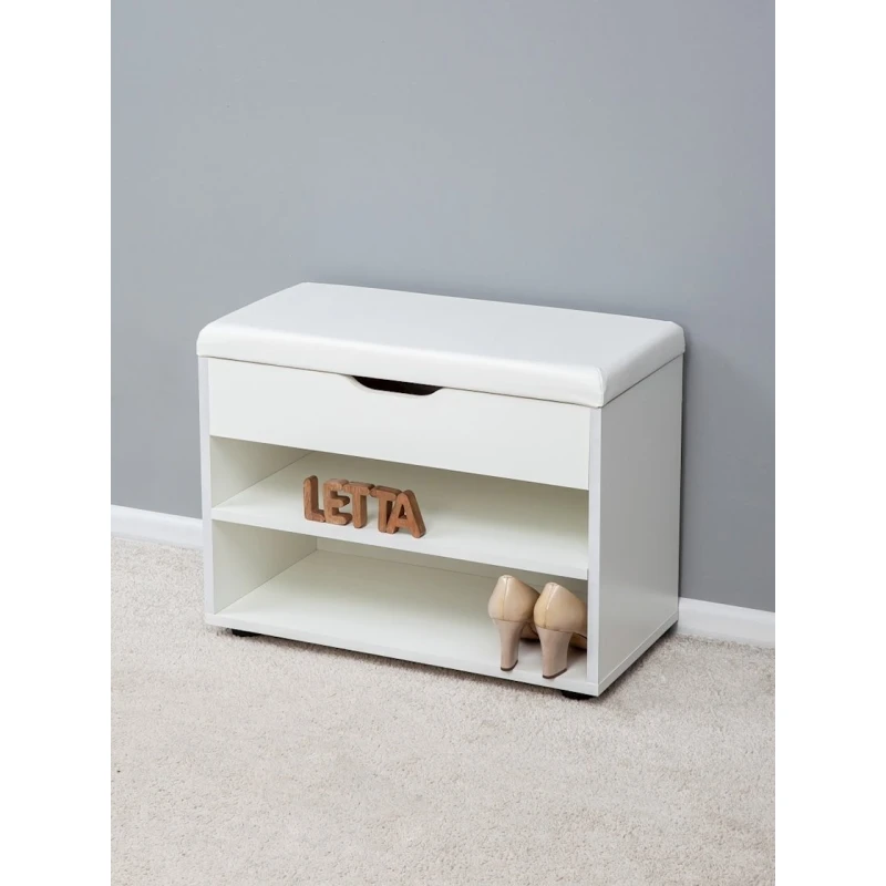 Обувница с сиденьем Letta, 61.5x47x31 см, ЛДСП, белая Обувница с сиденьем Letta, 61.5x47x31 см, ЛДСП, белая