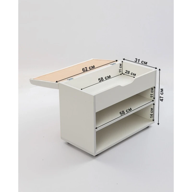 Обувница с сиденьем Letta, 61.5x47x31 см, ЛДСП, белая Обувница с сиденьем Letta, 61.5x47x31 см, ЛДСП, белая