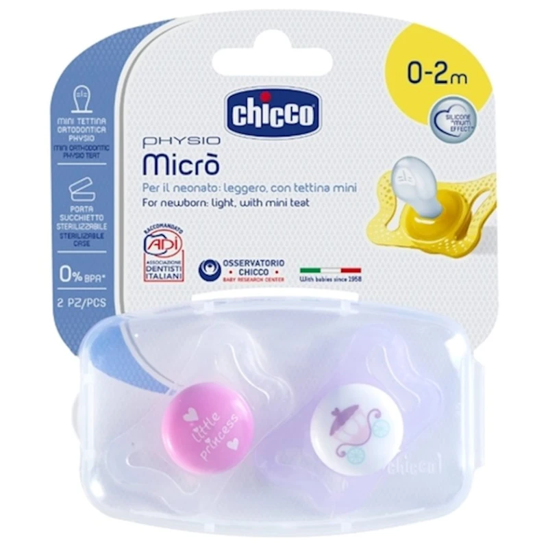 Silikon əmzik ortondodik Chicco Physio Micro Little Princess 0-2 ay, rəng çəhrayı 2 əd Silikon əmzik ortondodik Chicco Physio Micro Little Princess 0-2 ay, rəng çəhrayı 2 əd