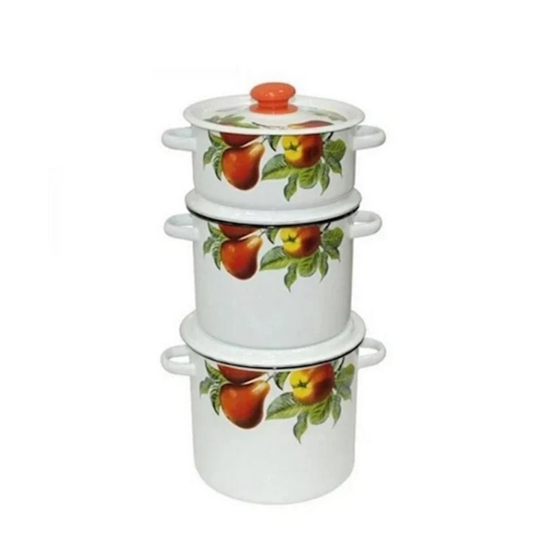 Набор кастрюль СтальЭмаль Дары лета N17B62, 3 шт, эмалированная сталь, с крышкой, белый Набор кастрюль СтальЭмаль Дары лета N17B62, 3 шт, эмалированная сталь, с крышкой, белый