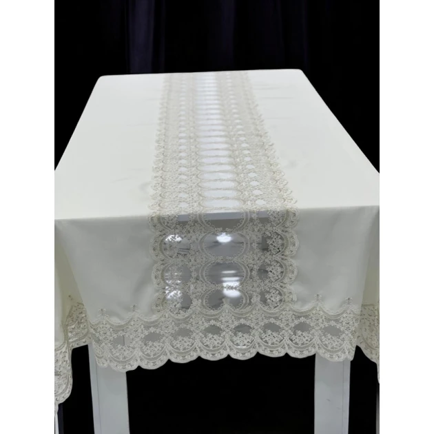 Скатерть MiraNova NRl-00620, лен, белая, 160x300 см Скатерть MiraNova NRl-00620, лен, белая, 160x300 см